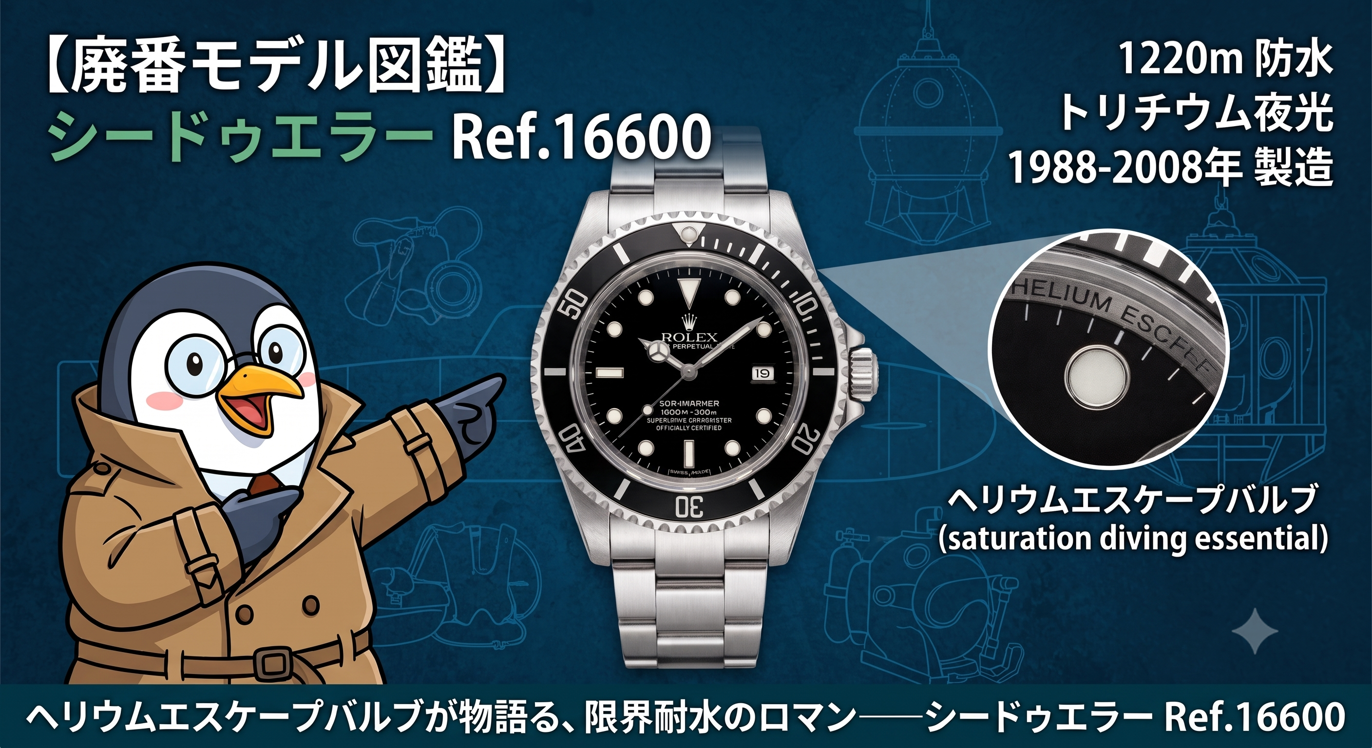 【廃番モデル図鑑】シードゥエラー Ref.16600——ヘリウムエスケープバルブが物語る、限界耐水のロマン